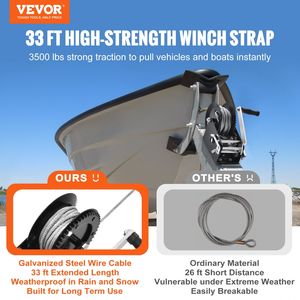 Manivela de Arrastre de Alta Resistencia con Capacidad de Arrastre de 3500 Libras, Cable de Acero de 33 Pies, Trinquete Bidireccional con Manivela para Remolque de Barco - Product Image 2