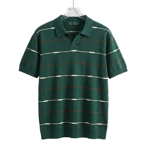 LVLAEA เสื้อโปโลคอวีลายทางสำหรับผู้ชายฤดูใบไม้ผลิฤดูร้อนแขนสั้นป้องกันขนร่วงป้องกันการหดตัวระบายอากาศได้ดีชุดลำลองสบายๆ - Product Image 4