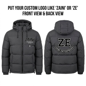 <b>Men</b> Puffer Jacket 300 GSM Polyester Fabric Quilted Hooded <b>Winter</b> <b>Coat</b> Black Grey Custom Embroidered Logo Padded Panels <b>Warm</b> <b>Coat</b> - Product Image 1