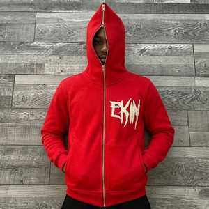 Sweat à capuche zippé premium épais, brodé sur mesure, style streetwear, coupe oversize, en polaire pour l'hiver - Product Image 3