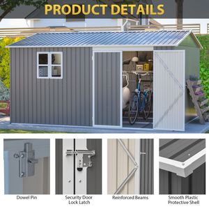 Caseta de Almacenamiento Metálica Grande para Exteriores de 12x10 Pies con Puertas con Cerradura, Caseta de Acero Impermeable para Herramientas de Jardín, Resistente a la Intemperie - Product Image 4
