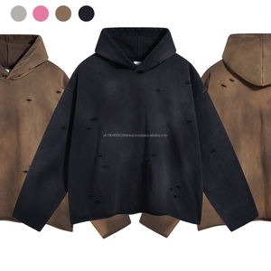 Sudaderas CON CAPUCHA DE MODA personalizada para hombre, Sudadera con capucha de borde cortado de algodón Vintage, sudaderas desgastadas con lavado ácido para hombre - Product Image 1