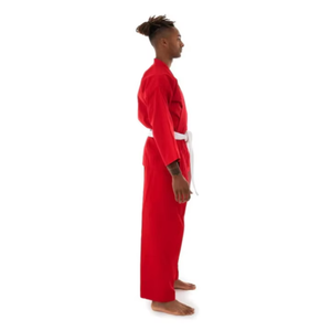 Uniforme de Karate Rojo para Hombre, 100% Algodón, Corte Regular para Adultos, Ropa Transpirable para Artes Marciales con Cinturón Blanco, Disponible para Venta en Línea - Product Image 4