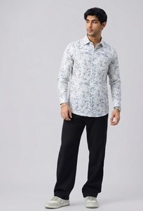 Chemise décontractée à manches longues pour homme Enovate, imprimé floral, col rabattu, manches complètes, en lin respirant, tissée, pour l'été - Product Image 3