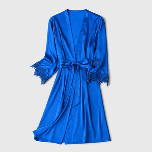 Elegante Conjunto de Bata de Dormir para Mujer con Cuello en V, Cierre con Cordón, Transpirable, Ligero, con Detalles de Encaje Satinado, Cómodo para el Hogar - Product Image 2