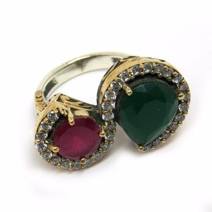 Bague Magique en Onyx Rouge, Onyx Vert et Zirconium Cubique Blanc, en Argent Sterling 925, Style Bohème, Sertissage Clos, Bague de Fiançailles Certifiée par un tiers - Product Image 2