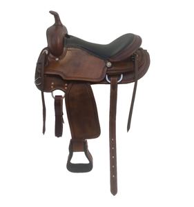 Selle de cheval occidentale marron durable siège confortable outillée à la main ensemble de course de baril de piste en cuir véritable équipement d'équitation Style indien - Product Image 1