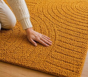Mustard <b>Yellow</b> <b>Wool</b> Abstract Modern Carving Area Rug Handmade Tufted Non-Slip PET Friendly Low Pile 0.7mm Thick Minimalist Rug - Product Image 3
