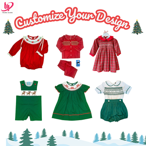 3-4 weeks <b>Red</b> Cotton Long Sleeve <b>Bow</b> Custom Printing Fabric Baby Toddler 3 months to 10 years Smocked Children Clothing Romper - Product Image 2