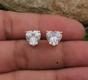 925 Sterling <b>Silver</b> CZ Heart <b>Stud</b> Earrings for Women Gold PVD Plated Hypoallergenic Sparkling Cubic Zirconia Love Heart Je - Product Image 2
