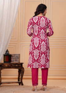 Pink Printed <b>Kurta</b> Pant Dupatta Set for <b>Women</b> | Ethnic Wear Straight V- Neck Kurti with Designer Dupatta - Product Image 2