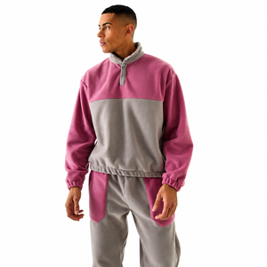Custom Solid Eco-Friendly 100% Cotton Breathable Casual Tracksuit for <b>Men</b> Half Zip <b>Pullover</b> Jogger Set Winter Warm Streetwear - Product Image 1