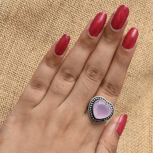 Heart Shape Pink Rose <b>Quartz</b> Silver <b>Ring</b> 925 Sterling Silver Bezel Setting Natural Gemstone <b>Ring</b> Heart Shape Wedding <b>Ring</b> - Product Image 2