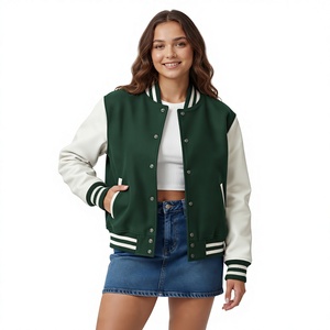 <b>Purple</b> <b>Varsity</b> <b>Jacket</b> Women Men – Cream Leather Sleeves Ribbed Collar | Retro College Letterman Bomber <b>Jacket</b> Snap Button - Product Image 3