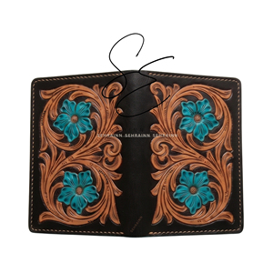 Teal Tooled Leather Passport <b>Holder</b> RFID Travel Cover Card Slots Handmade Western Passport Wallet - Product Image 4
