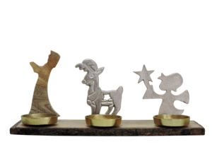 Candelabro Decorativo de Reno Plateado y Ángel Estrellado con Base de Madera, Centro de Mesa Navideño - Product Image 1