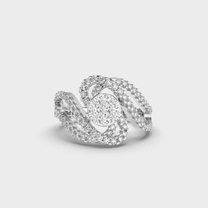Luxury Women's White <b>Gold</b> Diamond <b>Cocktail</b> <b>Ring</b> Round Brilliant Cut Pave Setting Geometric Design Engagement Fine Jewelry - Product Image 1