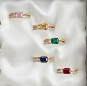 Luxury Fine Jewelry Natural Blue Sapphire & Natural <b>Diamonds</b> Double-Band <b>Ring</b> for wedding & party occasions in 14KT Yellow Gold - Product Image 2