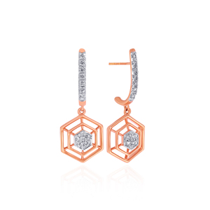 Boucles d'oreilles pendantes hexagonales en or rose 18 carats et diamants pour femmes, bijoux fins, fournisseur en gros - Product Image 3