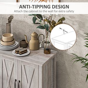 Credenza in Legno Grigio Stile Fattoria da 119 cm con 4 Ante Scorrevoli e 2 Ripiani Regolabili, Mobile Buffet per Bar e Caffè - Product Image 5