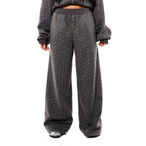 Pantalones Deportivos Personalizados para Mujer, con Estampado de Diamantes de Imitación, Estilo Casual, con Bolsillos Laterales, Diseño de Pierna Ancha, Pantalones para Correr - Product Image 1