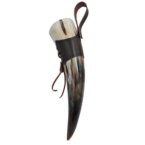 Medieval Viking Polished Drinking Horn Genuine Leather Holder Handmade Natural Style <b>Beer</b> Cup Norse Party Bar Accessory Rustic - Product Image 1