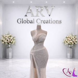 Luxury <b>One</b> Shoulder Evening Gown for Women | Elegant Beaded Bodycon Long <b>Dress</b> with High Slit Designer Party Wear Custom Made - Product Image 2