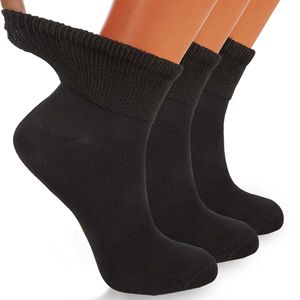Chaussettes de cheville pour femmes diabétiques, lot de 3 paires, en coton doux, sans bordure, bout sans couture, amélioration de la circulation, taille de chaussure 9-11 - Product Image 1