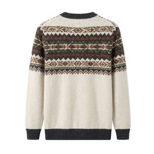 Pull en laine crème personnalisé à col en V pour homme, motif Fair Isle, tricot nordique, manches longues, vêtement d'hiver décontracté - Product Image 2