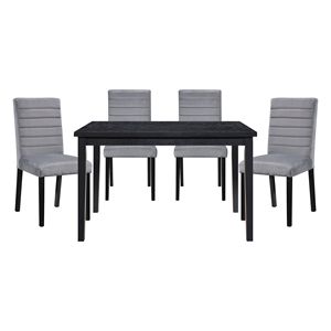 Set da Pranzo in Stile Casual 5 Pezzi, Tavolo in Legno con Finitura Nera e 4 Sedie Laterali in Velluto Grigio per Arredamento Casa - Product Image 1