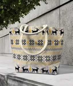 Sac fourre-tout en toile à motif cerf de Noël pour femme, grande capacité, sac à main décontracté, imprimé géométrique, ouverture supérieure, usage quotidien, prêt à être expédié - Product Image 1