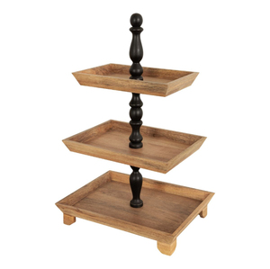 Support à gâteau en bois au design créatif à 3 niveaux, finition marron, pour la maison, les mariages, les anniversaires, les fêtes, outils de présentation de gâteaux - Product Image 2