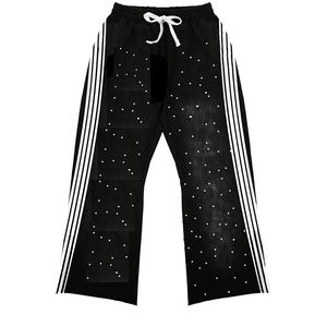 Meilleure Vente 2026 – Pantalon large pour homme 100 % coton, délavé à l'acide, rayé, taille mi-haute, entièrement orné de strass, style boxy, mode streetwear masculine - Product Image 1