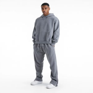 Sudadera con Capucha Gris Sólida para Hombre, Manga Larga, Corte Holgado Informal, 100% Algodón, Peso Medio, para Otoño, con Bolsillos Delanteros - Product Image 3