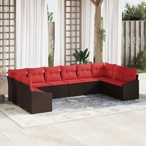 Set di divani in polyrattan marrone da 10 pezzi con cuscini, collezione di mobili da giardino - Product Image 1