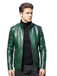 Vestes pour hommes, veste en cuir gaufré crocodile pour hommes, cuir de vache véritable, style tendance, nouvelle veste en cuir pour hommes en vente en gros - Product Image 6