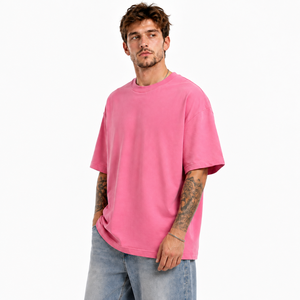 <b>Pink</b> Oversized Men's T-Shirt 100% Cotton Heavyweight Knitted Short Sleeve Crew Neck Solid Digital Blank Casual Streetwear - Product Image 2