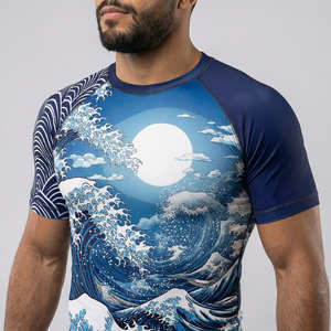 Ensemble Rash Guard à Manches Courtes pour Homme avec Imprimé Vague par Sublimation, Séchage Rapide, 100% Spandex Polyester, Short MMA et Rash Guard - Product Image 4