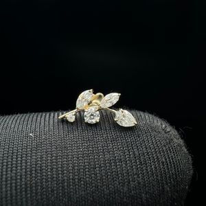 Refined 14K <b>Gold</b> Lab Grown Diamond Vine Leaf <b>Earring</b> With Elegant <b>Cartilage</b> Climber Design - Product Image 4
