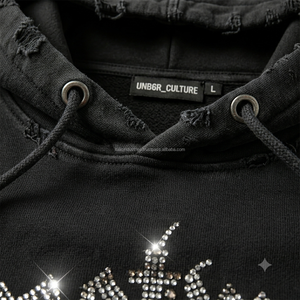 เสื้อฮู้ดดี้ผู้ชายแบบมีซับใน ปักลายตามสั่ง สไตล์สตรีทแวร์ ทรงโอเวอร์ไซส์ ผ้าหนา คุณภาพพรีเมียม ลุคยูบัน ดีไซน์ดิสเทรส ขายส่ง - Product Image 4