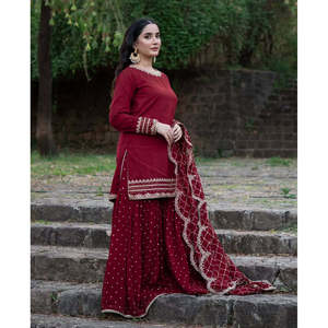 Designer <b>Silk</b> Salwar Kameez Elegant Party Wear Top Bottom and Fancy Dupatta - Product Image 2