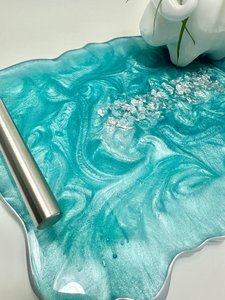 Serving <b>Resin</b> Tray with Gold Handles Handmade Glazed <b>Epoxy</b> Decorative Tray Custom Size by HWC - Product Image 6