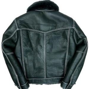 Premium <b>Men's</b> Leather <b>Shearling</b> Aviator <b>Jacket</b> Genuine Sheepskin Fur Winter Coat Warm Durable Classic Outerwear Style - Product Image 3