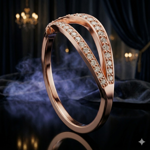 Bague élégante en or rose plaqué, incurvée et ouverte, sertie de diamants, pour femme, idéale pour mariage, anniversaire, soirée, bijou raffiné, cadeau. - Product Image 1