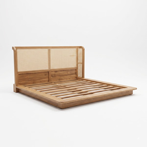 Teak Wood <b>Bed</b> <b>Frame</b> Natural <b>Rattan</b> Cane Headboard Solid Timber Platform <b>Bed</b> for Hotel Resort Villa Hospitality Projects Bulk - Product Image 1
