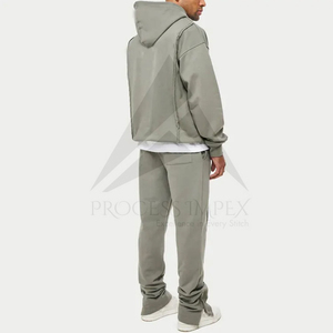 Conjunto Deportivo Casual para Hombre, con Capucha, Cierre Completo, Color Sólido, 2 Piezas, Transpirable, de Algodón, para Otoño - Product Image 2