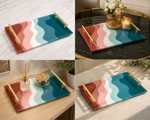 Elegant Metal Serving <b>Tray</b> Decorative Tabletop Platter with Rust Resistant Finish for Home Kitchen Parties and Gift Collections - Product Image 6