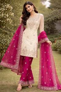 Conjunto de fiesta de diseñador con bordado y adornos de moti, top completamente cosido con parte inferior cosida y dupatta elegante, listo para usar. - Product Image 5