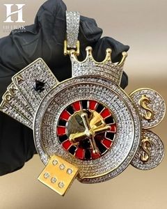 Collier personnalisé Hip Hop pour homme avec pendentif roue de roulette de casino, breloques cartes à jouer, dés, couronne et signe du dollar, entièrement serti de pierres - Product Image 4