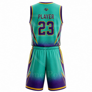 Ensemble de maillots de basket-ball personnalisés pour hommes, impression par sublimation, tissu en maille respirant sur le devant, séchage rapide, vêtements de sport d'été - OEM/ODM - Product Image 3